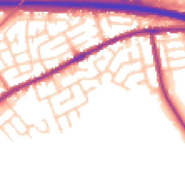 Daytime road noise heatmap for WA11 0NX