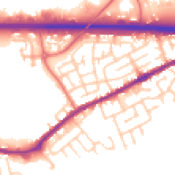 Daytime road noise heatmap for WA11 0PH