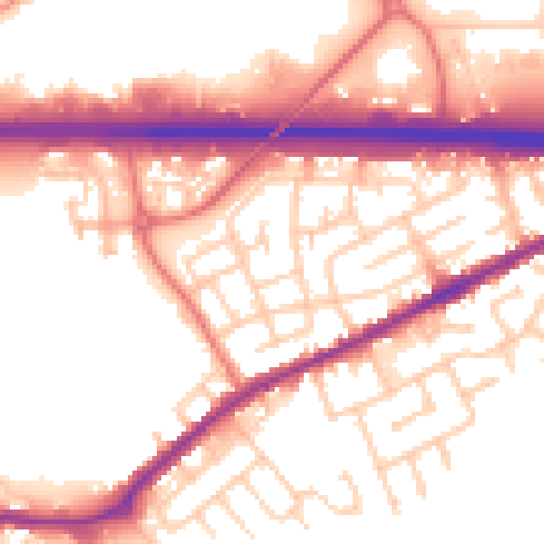 Daytime road noise heatmap for WA11 0PN