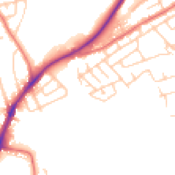Daytime road noise heatmap for WA11 0TY