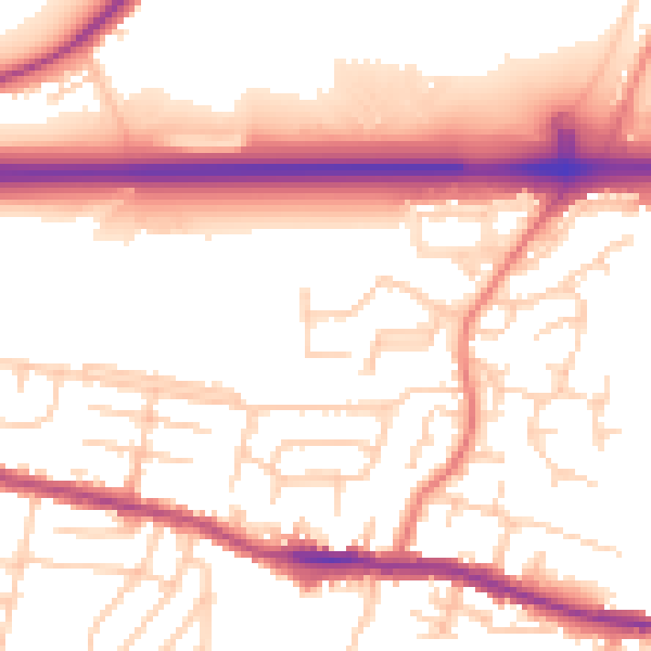 Daytime road noise heatmap for WA11 0XA