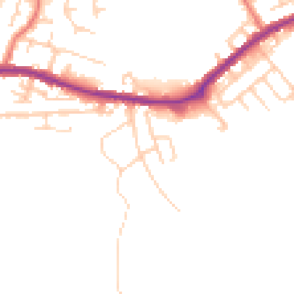 Daytime road noise heatmap for WA11 0XU