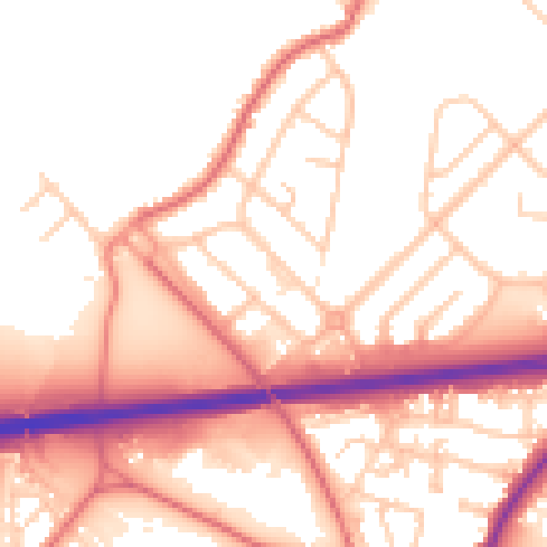 Daytime road noise heatmap for WA11 7AB