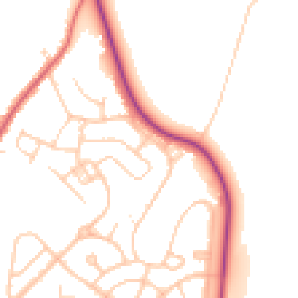 Daytime road noise heatmap for WA11 7AY