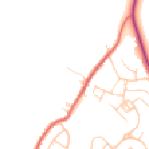 Daytime road noise heatmap for WA11 7DQ