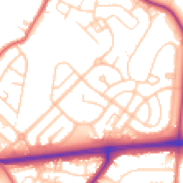 Daytime road noise heatmap for WA11 7ET
