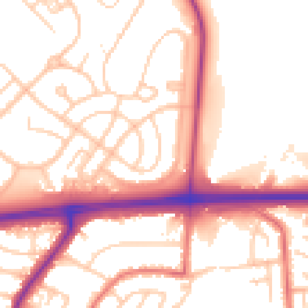 Daytime road noise heatmap for WA11 7HQ