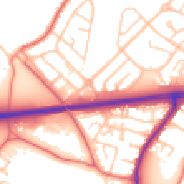 Daytime road noise heatmap for WA11 7PN