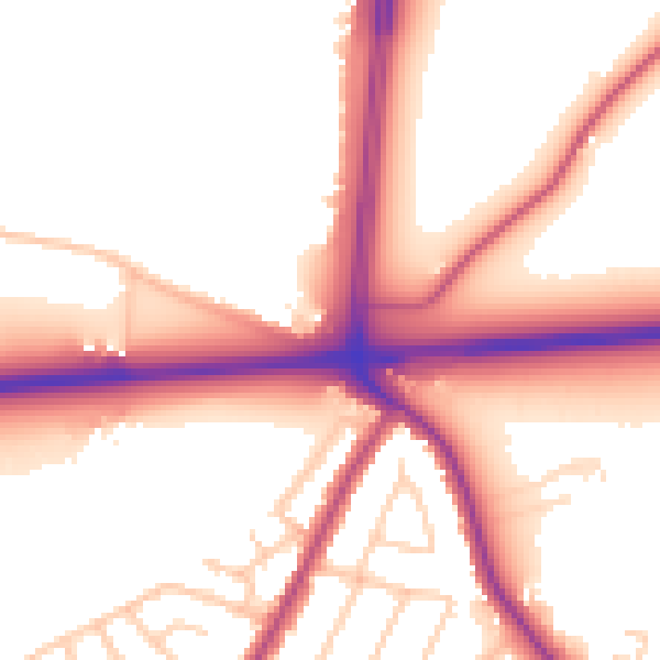 Daytime road noise heatmap for WA11 7QE