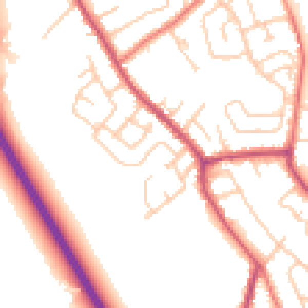 Daytime road noise heatmap for WA11 8DJ