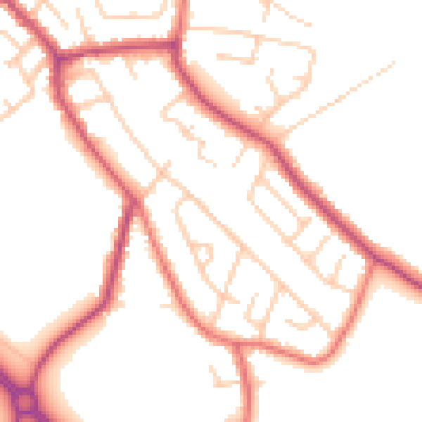 Daytime road noise heatmap for WA11 8EX