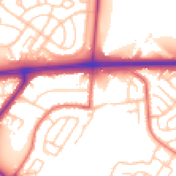 Daytime road noise heatmap for WA11 9AF