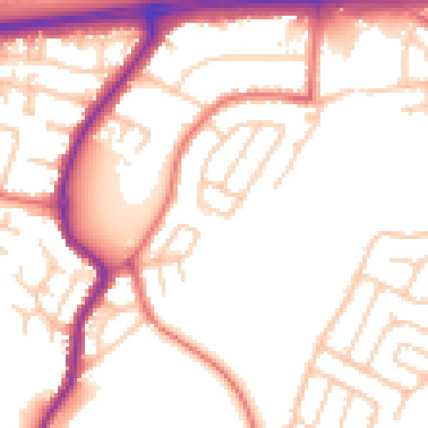 Daytime road noise heatmap for WA11 9AL
