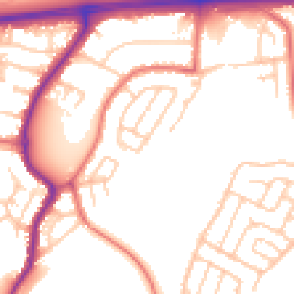 Daytime road noise heatmap for WA11 9AN