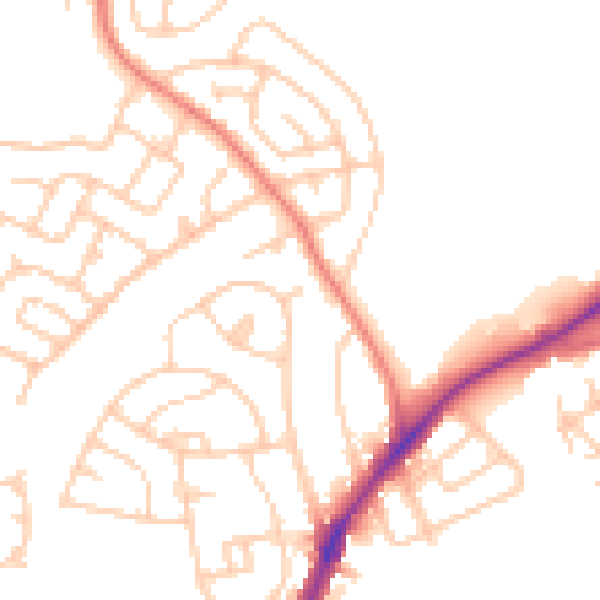 Daytime road noise heatmap for WA11 9DN