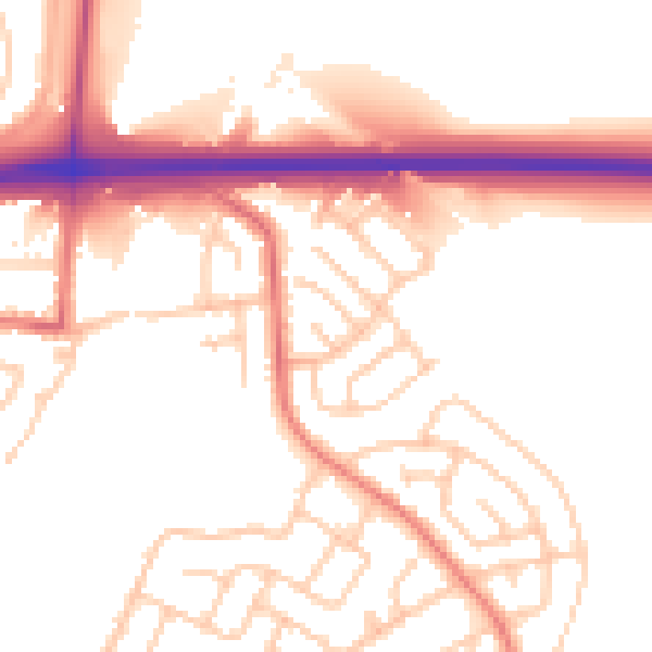 Daytime road noise heatmap for WA11 9ER