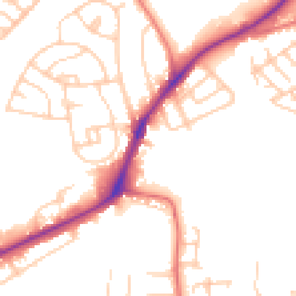 Daytime road noise heatmap for WA11 9PX