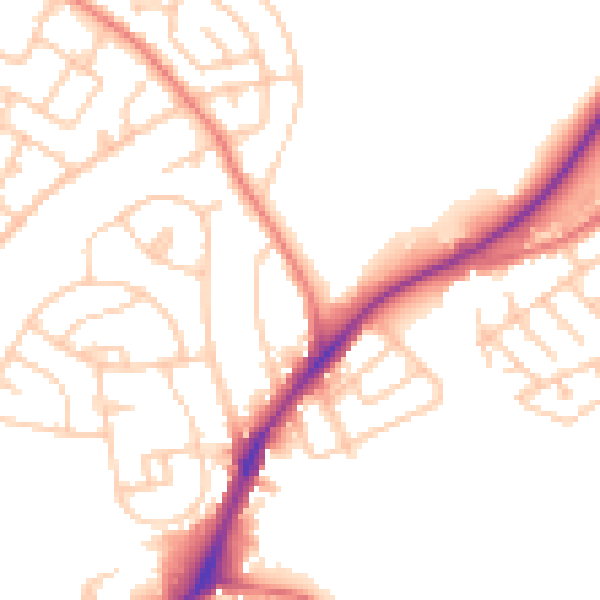 Daytime road noise heatmap for WA11 9QZ