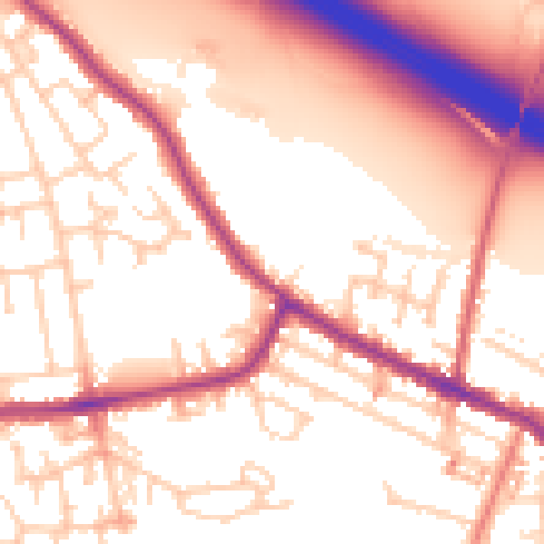 Daytime road noise heatmap for WA12 0AB
