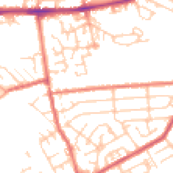 Daytime road noise heatmap for WA12 8JZ