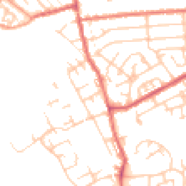 Daytime road noise heatmap for WA12 8NE