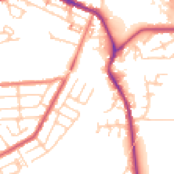 Daytime road noise heatmap for WA12 8PY