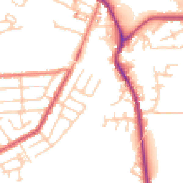 Daytime road noise heatmap for WA12 8PZ