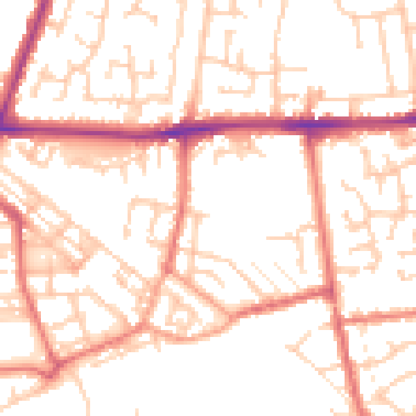 Daytime road noise heatmap for WA12 9QQ