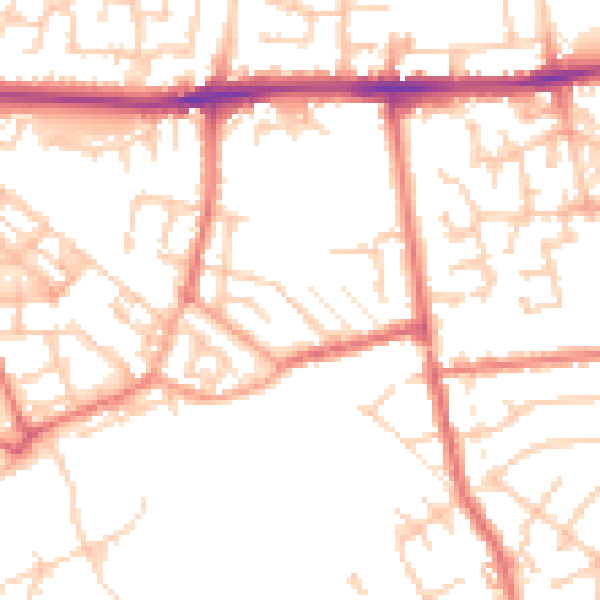 Daytime road noise heatmap for WA12 9RA