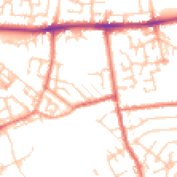 Daytime road noise heatmap for WA12 9RD