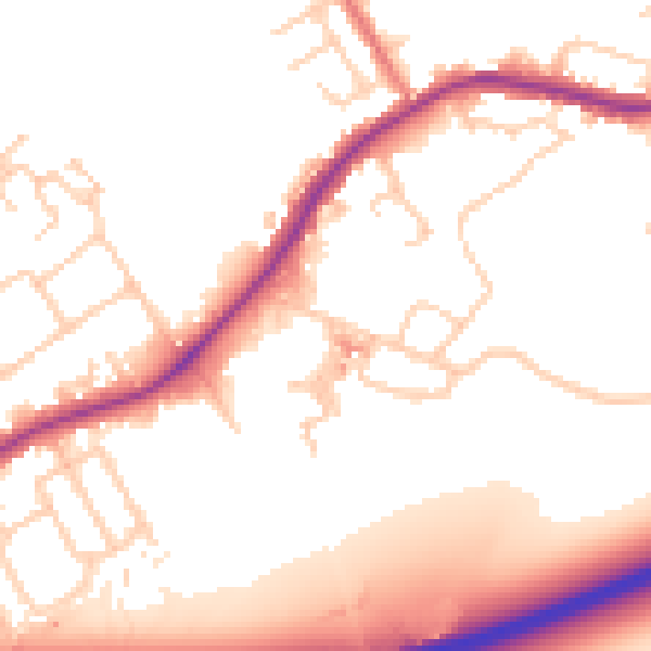 Daytime road noise heatmap for WA3 1AN