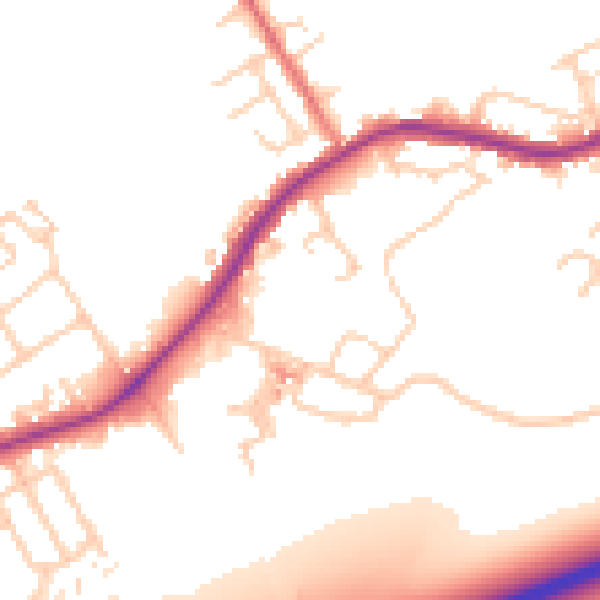 Daytime road noise heatmap for WA3 1AP