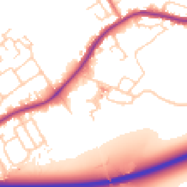 Daytime road noise heatmap for WA3 1AQ