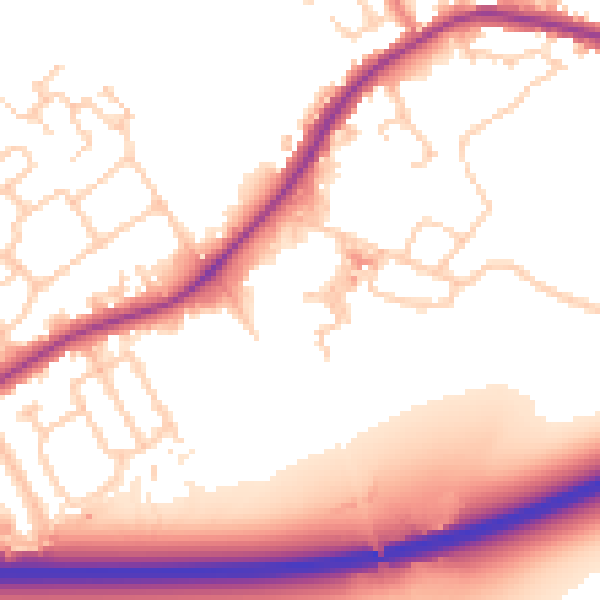 Daytime road noise heatmap for WA3 1AS
