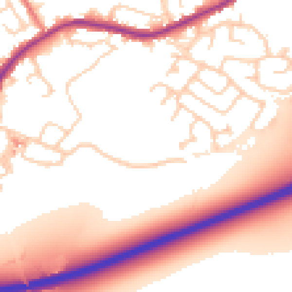 Daytime road noise heatmap for WA3 1AU