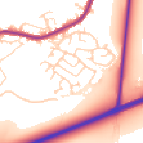 Daytime road noise heatmap for WA3 1EP