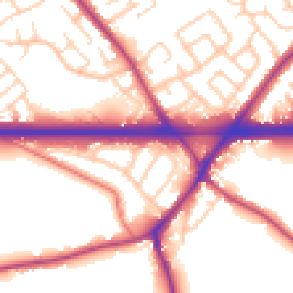 Daytime road noise heatmap for WA3 1FT