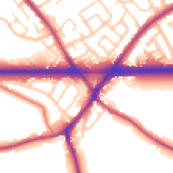 Daytime road noise heatmap for WA3 1HA