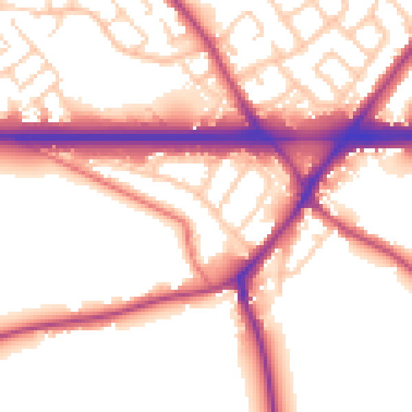 Daytime road noise heatmap for WA3 1HL
