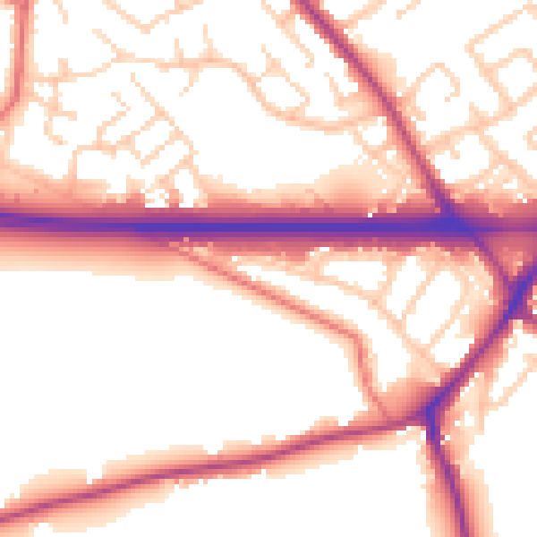 Daytime road noise heatmap for WA3 1HP