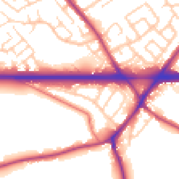 Daytime road noise heatmap for WA3 1HW