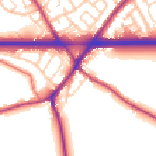 Daytime road noise heatmap for WA3 1LL