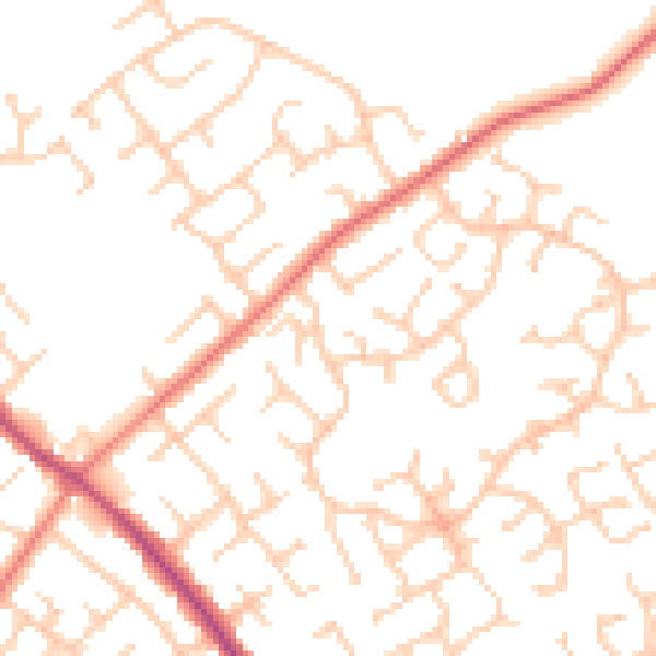 Daytime road noise heatmap for WA3 2HY