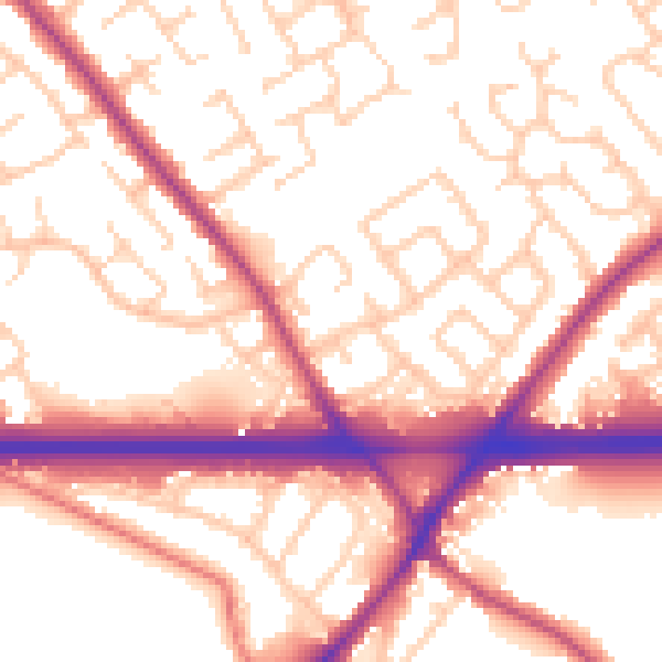 Daytime road noise heatmap for WA3 2NY