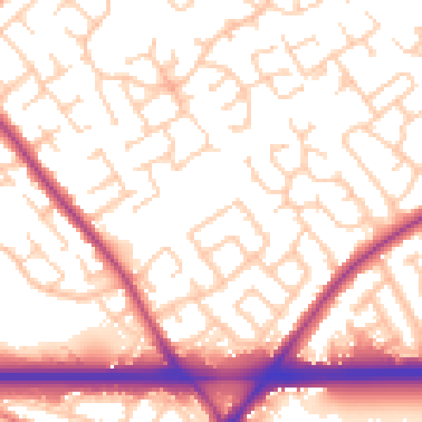 Daytime road noise heatmap for WA3 2PQ