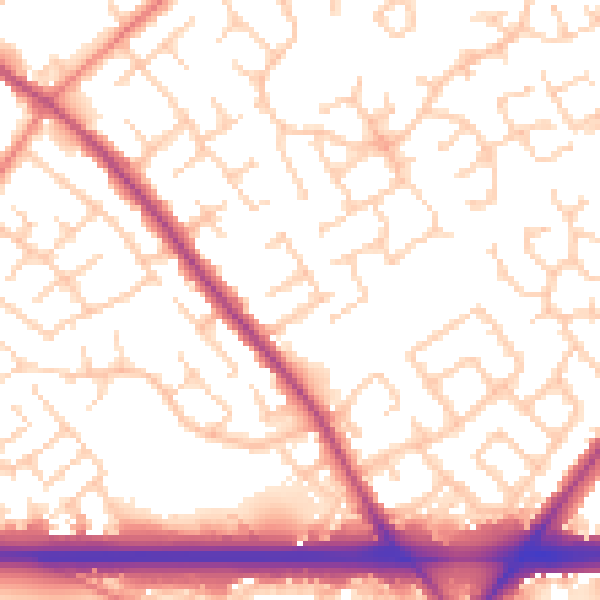 Daytime road noise heatmap for WA3 2PU