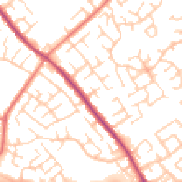 Daytime road noise heatmap for WA3 2PY