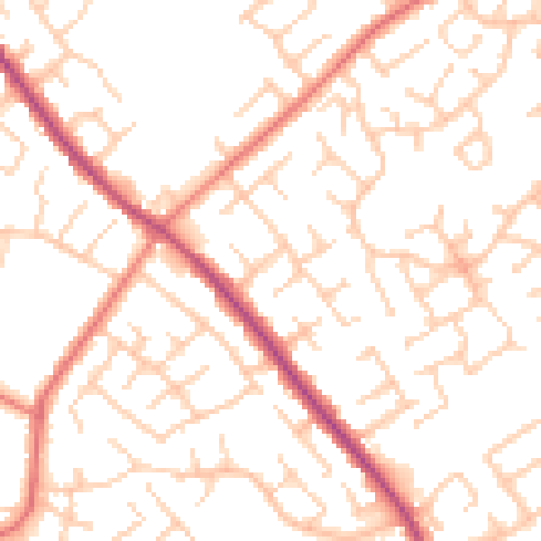 Daytime road noise heatmap for WA3 2QB
