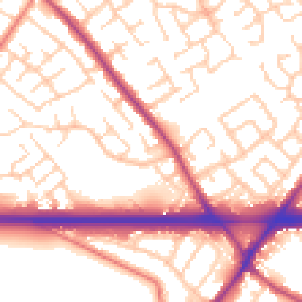 Daytime road noise heatmap for WA3 2QX