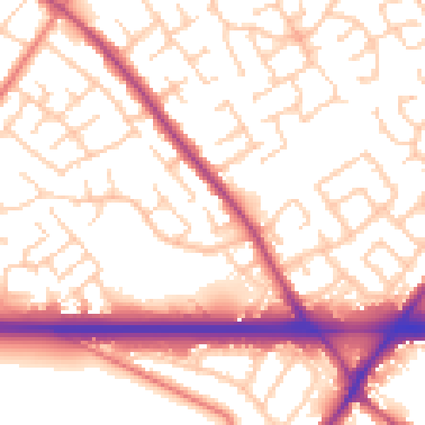 Daytime road noise heatmap for WA3 2QY